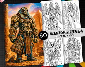 80 Ancient Egyptian Guardians Coloring Pages, Mythology Warriors, Pharaohs (Digital Download)
