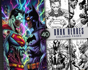 40 Dark Heroes Coloring Pages, Gothic Fantasy Warrior Printable PDF (Digital Download)