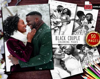 Black Couple Coloring Book: 50 Grayscale Romance Pages (PDF Download