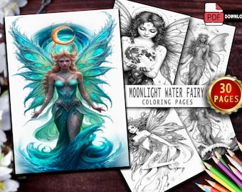 Kleurboek waterfee maanlicht | 30 fantasiepagina's (afdrukbare pdf)