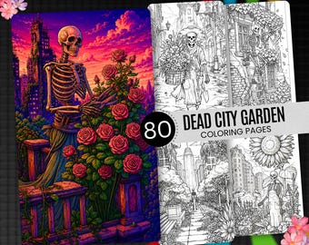 80 Dead City Garden Coloring Pages for Adults & Kids, Dark Fantasy Coloring Book, Abandoned City Garden Printable PDF, Gothic Nature Art