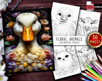 Floral Animal Coloring Book: 50 Printable Pages (PDF)