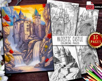 Fantasy Castle Coloring Book | 35 Grayscale Designs (PDF Download)