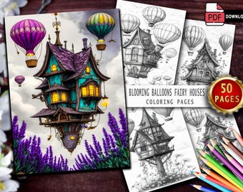 Kleurboek sprookjeshuis: 50 fantasieballonhuizen (afdrukbare pdf)