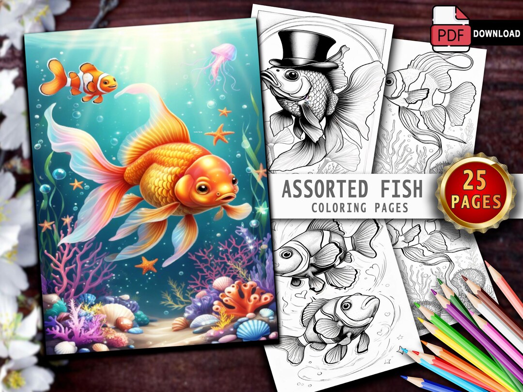 25 Assorted Fish Coloring Pages – Ocean Coloring Book for Adults & Kids ...
