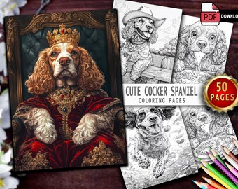 English Cocker Spaniel Coloring Book | 50 Grayscale Pages (PDF Pattern)