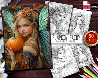 Pumpkin Fairy Girls Coloring Book: Halloween Fantasy Grayscale (Instant Download PDF)