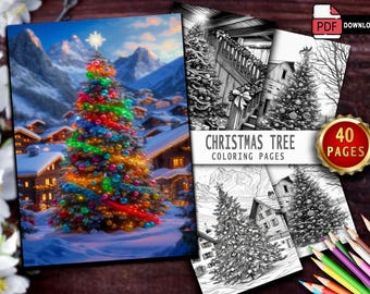40 kleurplaten kerstboom | Vakantieillustraties in grijswaarden (pdf-download)