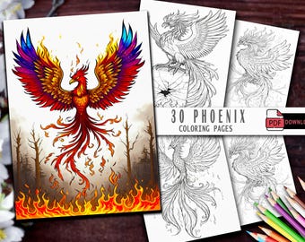 30 Phoenix kleurplaten | Mythologie Fantasy Bird afdrukbare pdf (digitale download)