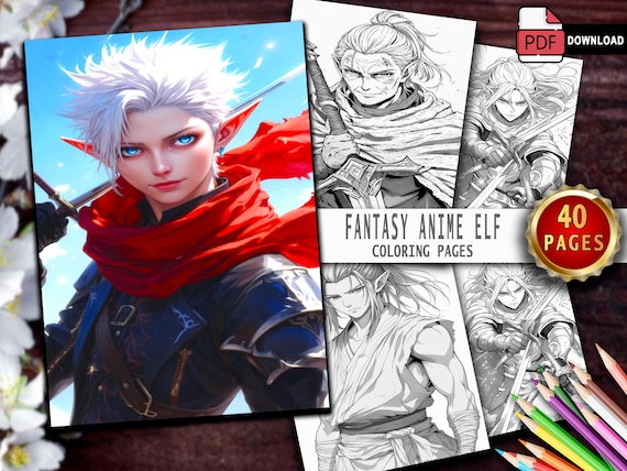 Anime Elf Coloring Book | 40 Fantasy Grayscale Pages (PDF Download)