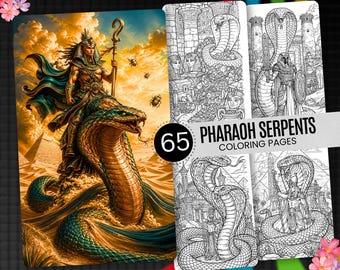 65 Pharaoh Serpents Coloring Pages, Ancient Egyptian Mythology (Digital Download)