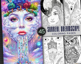 45 Surreal Dreamscape Coloring Pages | Fantasy Art Therapy (Digital Download)