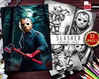 Horror Movie Icons Coloring Book | 35 Slasher Pages (Download PDF)