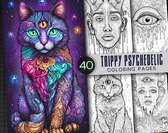 40 Psychedelic Trippy Coloring Pages for Adults | Mind-Bending Art Therapy (Digital Download)