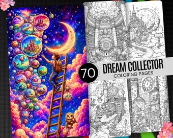 70 Dream Collector Coloring Pages, Mystical Fantasy Scenes (Digital Download)
