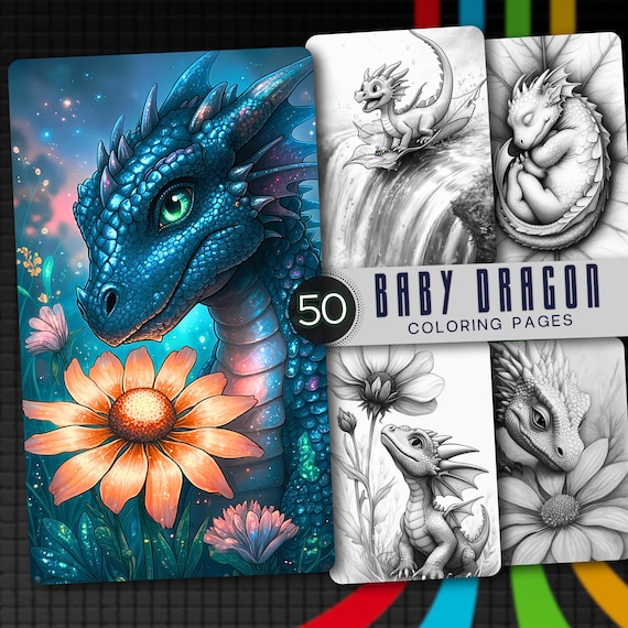 50 Baby Dragon Coloring Pages: Fantasy Art for Adults & Kids (PDF)