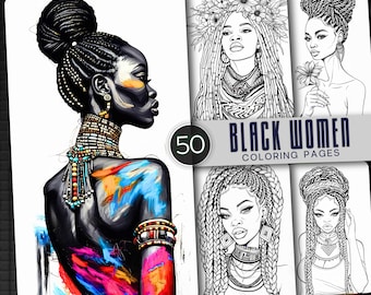 Black Women Coloring Book: 50 Afro Style Printable Pages (PDF)