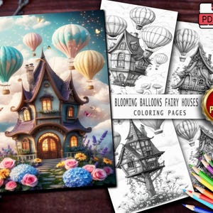 Fairy House Coloring Book: 50 Fantasy Balloon Houses (Printable PDF)