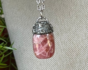 Rhodochrosite Necklace, Stone Jewelry for Her, Pink Gemstone Pendant, Made in USA