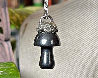 Stone Mushroom Necklace, Hematite Jewelry
