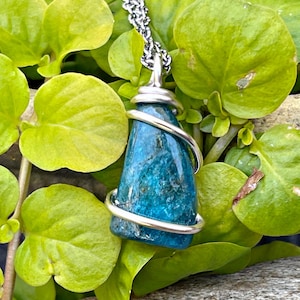 Blue Apatite Necklace, Wire Wrapped Stone Jewelry for her
