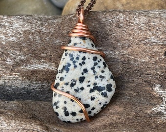 Dalmatian Jasper Necklace in Copper, Boho Jewelry