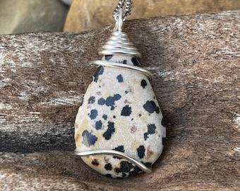 Dalmatian Jasper Necklace, Black & White Stone Jewelry