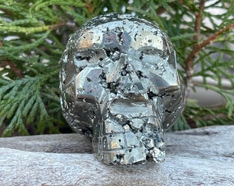 Carved Pyrite Crystal Skull