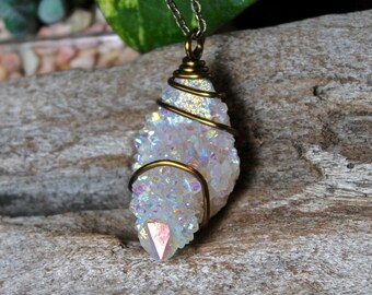 Angel Aura Spirit Quartz Necklace - Angel Aura Quartz Jewelry - Raw Stone Jewelry - Quartz Crystal Necklace - Boho Jewelry - Quartz Necklace