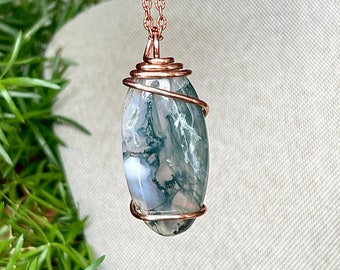Moss Agate Necklace, Green Stone Jewelry for Women