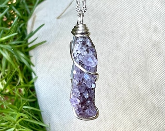 Amethyst Cluster Necklace, Crystal Jewelry