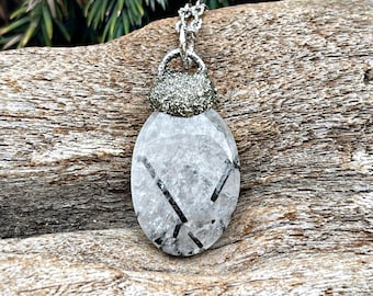 Black Tourmaline in Quartz Necklace
