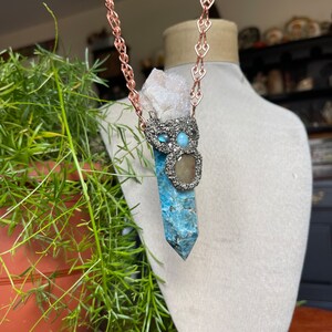 Large Apatite Necklace w/ Spirit Quartz, Sapphire, Larimar, Labradorite & handmade Chain, Made in USA image 4