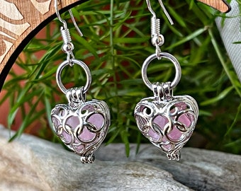 Heart Earring w/ Rose Quartz, Pink Crystal Jewelry for Wife