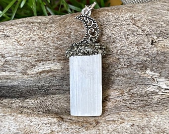 Selenite & Moon Necklace, Wiccan Jewelry