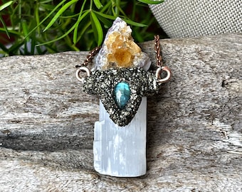 Citrine & Selenite Necklace w/ Labradorite, Raw Crystal Jewelry, Made in USA