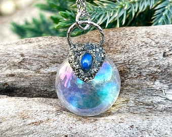 Angel Aura Quartz Necklace w/ Labradorite Gemstone, Rainbow Crystal Jewelry