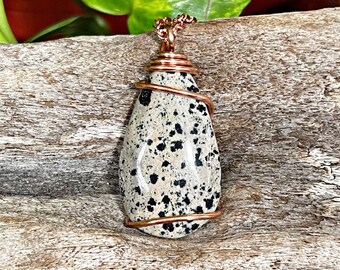 Dalmatian Jasper Necklace in Copper, Boho Jewelry