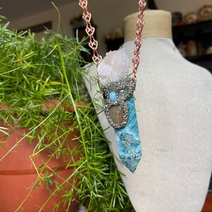 Large Apatite Necklace w/ Spirit Quartz, Sapphire, Larimar, Labradorite & handmade Chain, Made in USA image 5