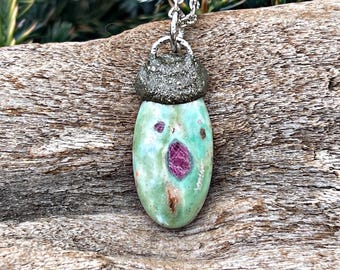 Ruby Fuchsite Necklace, Stone Jewelry for Women, Festival Fashion, Ohio Artist
