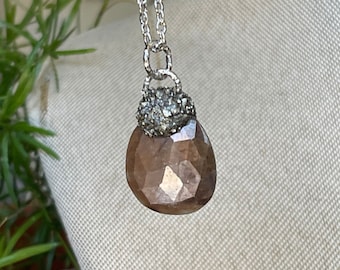 Faceted Sapphire Necklace, Raw Stone Jewelry