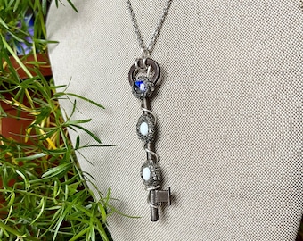 Vintage Skeleton Key Necklace w/ Angel Aura Quartz & Opal