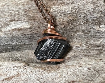 Black Tourmaline Necklace, Raw Stone Jewelry for her, Protection Amulet