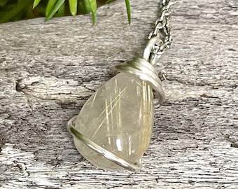 Rutiliated Quartz Necklace, Wire Wrapped Stone Jewelry for her, gift for wife