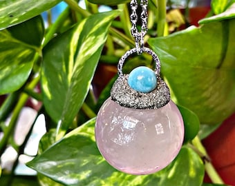 Aquamarine & Rose Quartz Necklace, Crystal Jewelry for Her