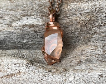 Tangerine Quartz Necklace, Crystal Jewelry for Women, Wire Wrapped Stone Pendant, Spiritual Gift