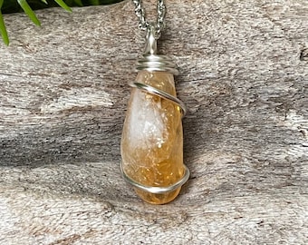 Citrine Necklace, Tumbled Stone Jewelry