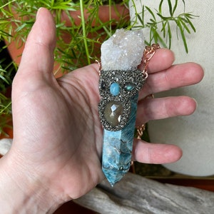 Large Apatite Necklace w/ Spirit Quartz, Sapphire, Larimar, Labradorite & handmade Chain, Made in USA image 7