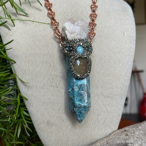 Large Apatite Necklace w/ Spirit Quartz, Sapphire, Larimar, Labradorite & handmade Chain, Made in USA image 3