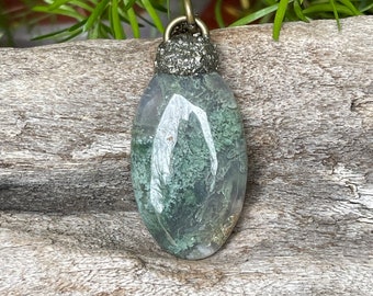 Moss Agate Necklace, Green Stone Jewelry